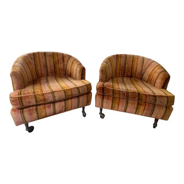 1960s Mid Century Modern Barrel Back Chairs in the Style of Harvey Probber - a Pair For Sale