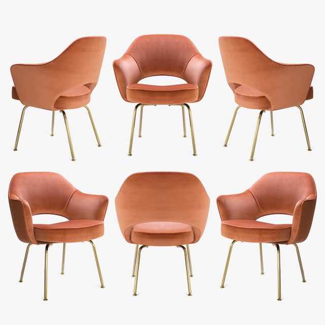 Original Saarinen Executive Arm Chairs in Rust Velvet, Custom Gold Edition - Set of 6 For Sale - Image 9 of 9