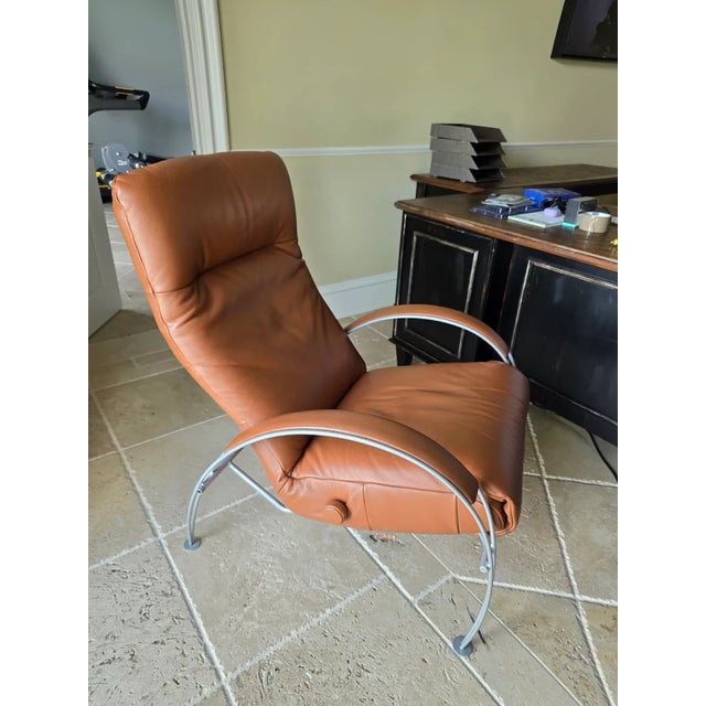 1980s Postmodern Mocha Leather Billie Lafer Reclining Lounge Chair For Sale - Image 13 of 13