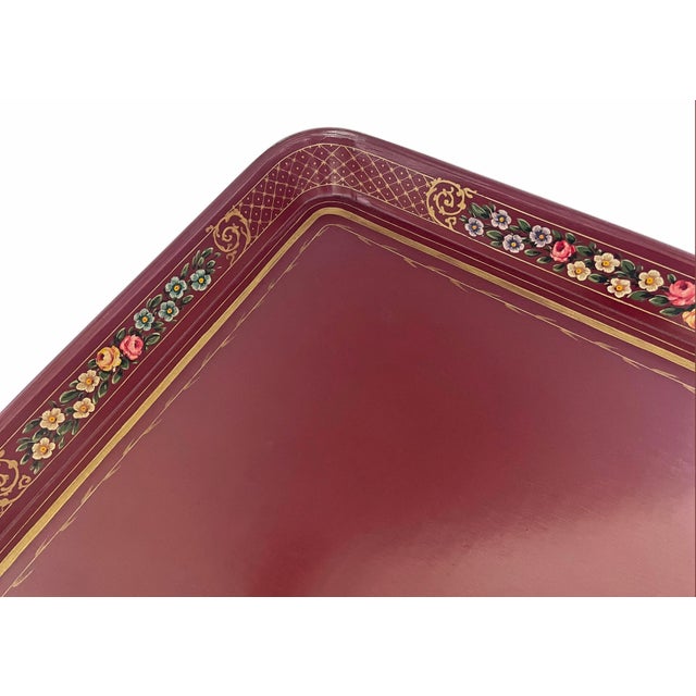 Late 20th Century Vintage Maroon Gilded Regency Tray Table Faux Bamboo For Sale - Image 5 of 6