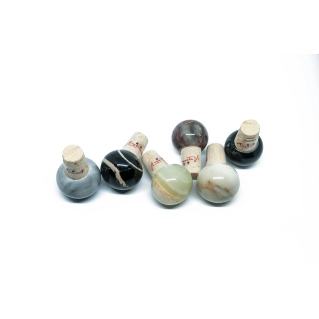 Marble & Cork Bottle Stoppers from FiammettaV Home Collection, Set of 6 For Sale - Image 4 of 4