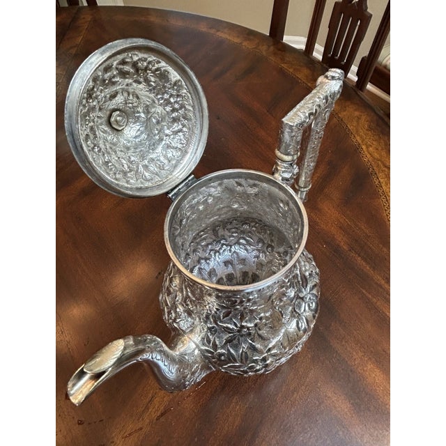 Mid 19th Century Antique A.e. Warner Baltimore Repoussé Coin Silver Coffee Pot For Sale - Image 5 of 8