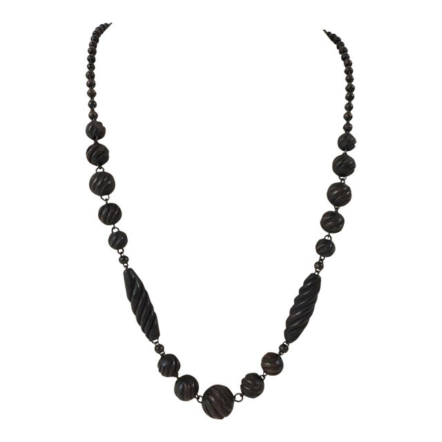 Vintage Handcarved Wood Bead Necklace For Sale