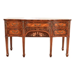 Maitland Smith Style French Regency Louis XVI Carved Mahogany and Burl Wood Sideboard Credenza For Sale