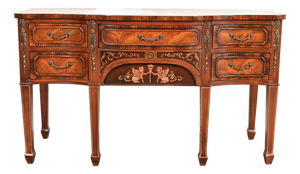 Maitland Smith Style French Regency Louis XVI Carved Mahogany and Burl Wood Sideboard Credenza