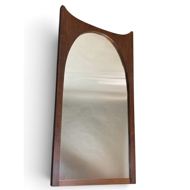 Mid-Century Modern Broyhill Brasilia Style Mid-Century Arch Mirror – Sculpted Walnut 21.5" X 42.5" For Sale - Image 3 of 4
