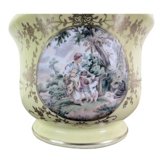 Elegant Neoclassical Style Cachepot — Scenic Romantic Portraits & Gilt Filigree For Sale