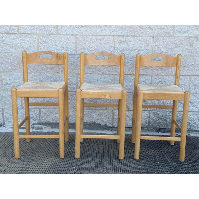 Mid-Century Modern Vintage Rush Seat Counter Stool For Sale - Image 3 of 12