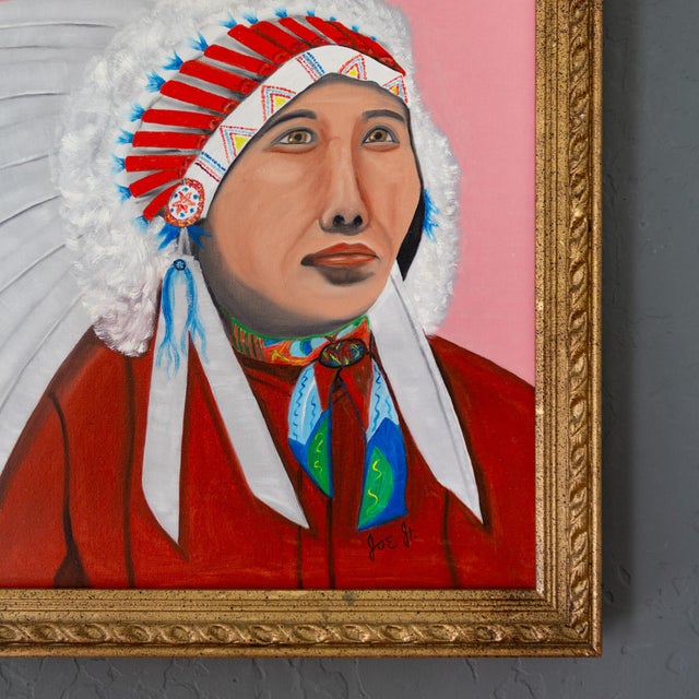 Pop Art Style Painting of Indigenous Native American in Pink and Red For Sale - Image 10 of 11