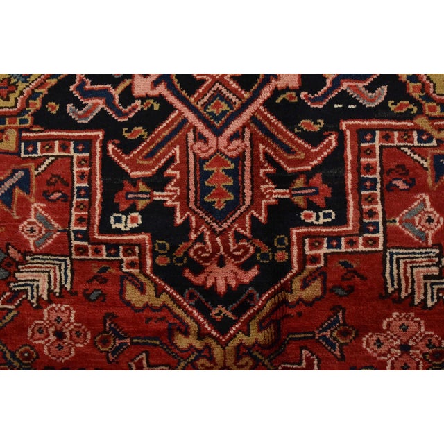 Red Heriz Rug 8’2” X 11’9” Red Wool Vintage Tribal Hand-Knotted Oriental Carpet For Sale - Image 8 of 15
