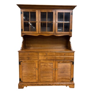 Vintage Ethan Allen Heirloom Nutmeg Maple CRP Shutter Cabinet and Hutch For Sale