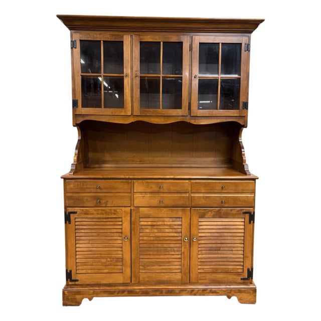 Vintage Ethan Allen Heirloom Nutmeg Maple CRP Shutter Cabinet and Hutch For Sale