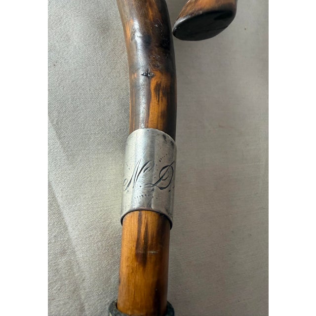 Antique 19th Century Handmade Tooled Sterling Silver Wood Walking Stick Cane For Sale - Image 10 of 13