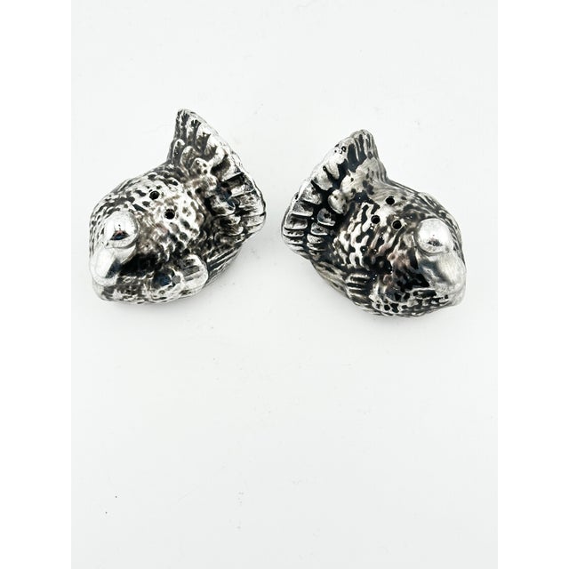 Vintage Ceramic Turkey Salt & Pepper Shakers With Metallic Silver Finish - A Pair For Sale - Image 4 of 7