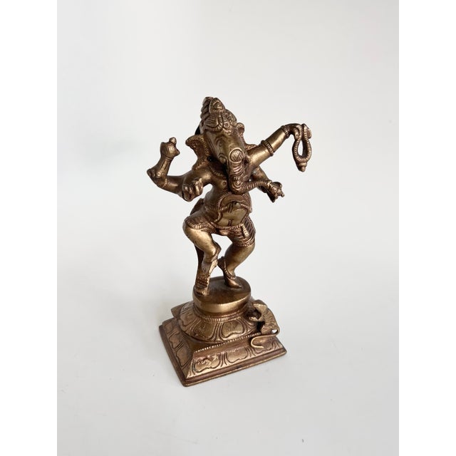Metal Vintage Indian Brass Dancing Ganesha Figurine on Lotus Base For Sale - Image 7 of 12