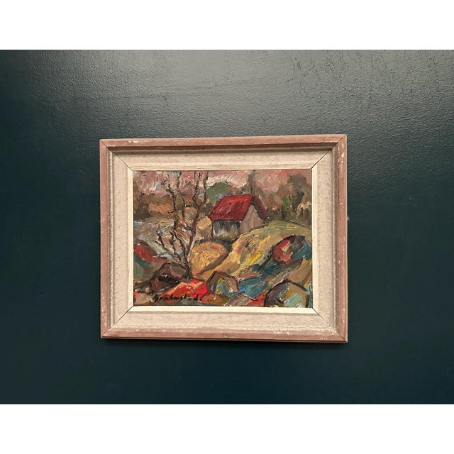 Nils Grahmstad, Cottage with a Red Roof, 1960s, Oil on Canvas For Sale - Image 17 of 18