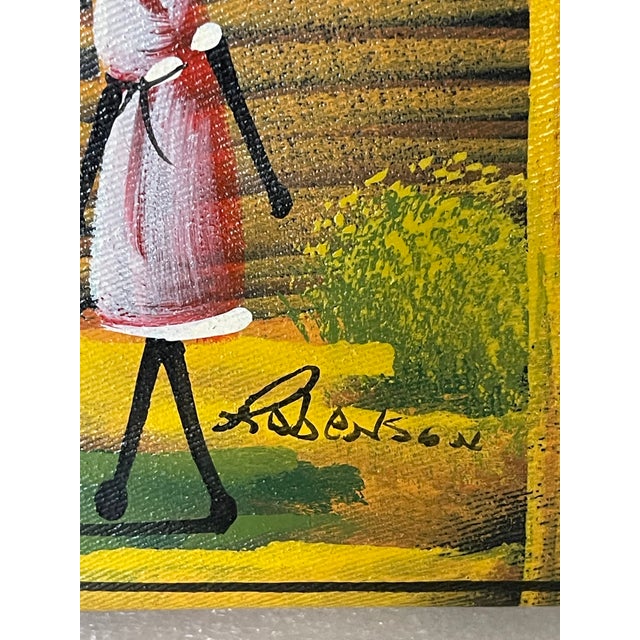 Splendid vintage Haitian acrylic on canvas painting. Signed lower right Robenson.