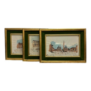 Set of 3 Vintage Italian Rome Architectural Watercolors, Signed Fabrizio Riccio For Sale