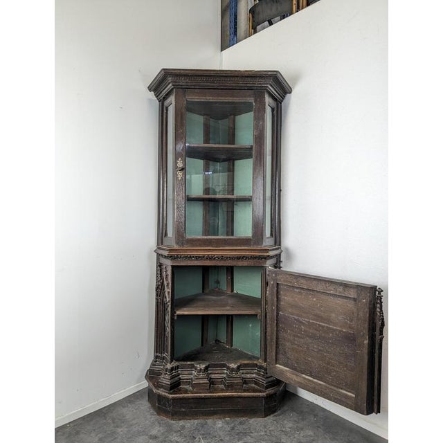 Gothic Style Corner Display Cabinet in Oak For Sale - Image 4 of 11