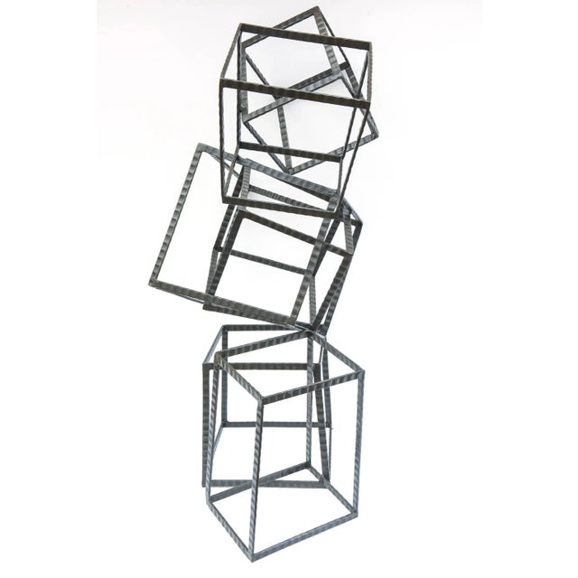 Metal Monumental Steel Cube Stacked and Angled Tall Sculpture For Sale - Image 7 of 11