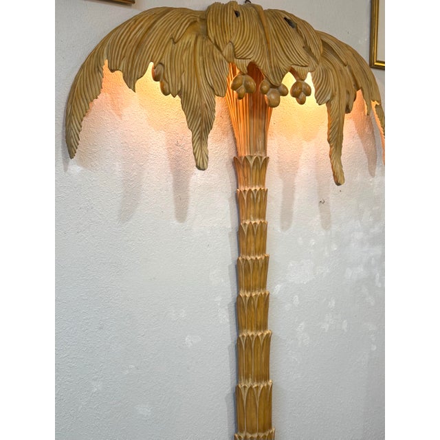 1970s Vintage Hollywood Regency Carved Wood Palm Tree Floor Lamp For Sale - Image 5 of 9