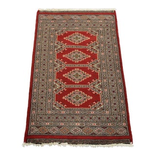Bokhara Jaldar Rug 2’7” X 4’2” Red Wool Tribal Hand-Knotted Oriental Carpet For Sale