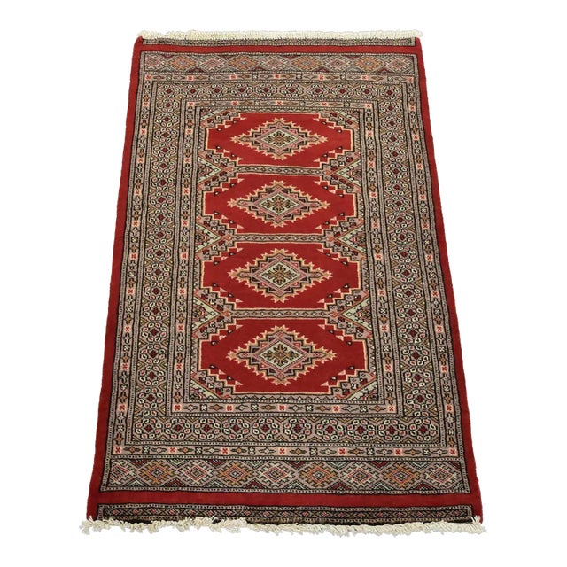 Bokhara Jaldar Rug 2’7” X 4’2” Red Wool Tribal Hand-Knotted Oriental Carpet For Sale