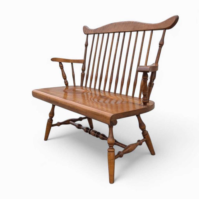 Vintage Wooden Bench – Spindle Back Bench, Classic Farmhouse Style, Elegant Seating, Rustic Home Furniture For Sale - Image 14 of 17
