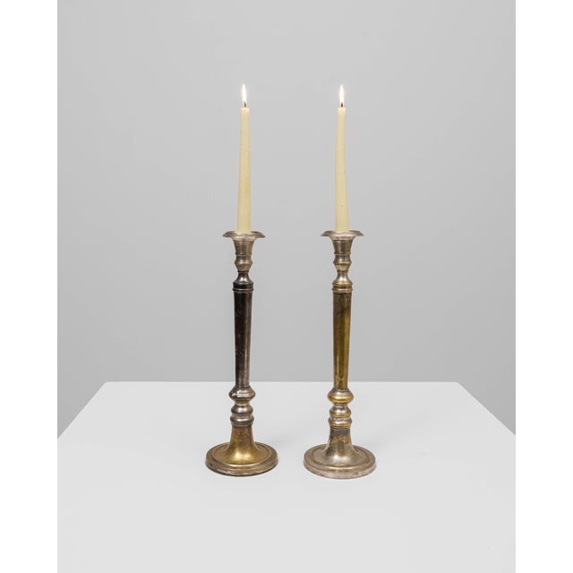 French Provincial 20th Century French Brass Candlesticks - A Pair For Sale - Image 3 of 18