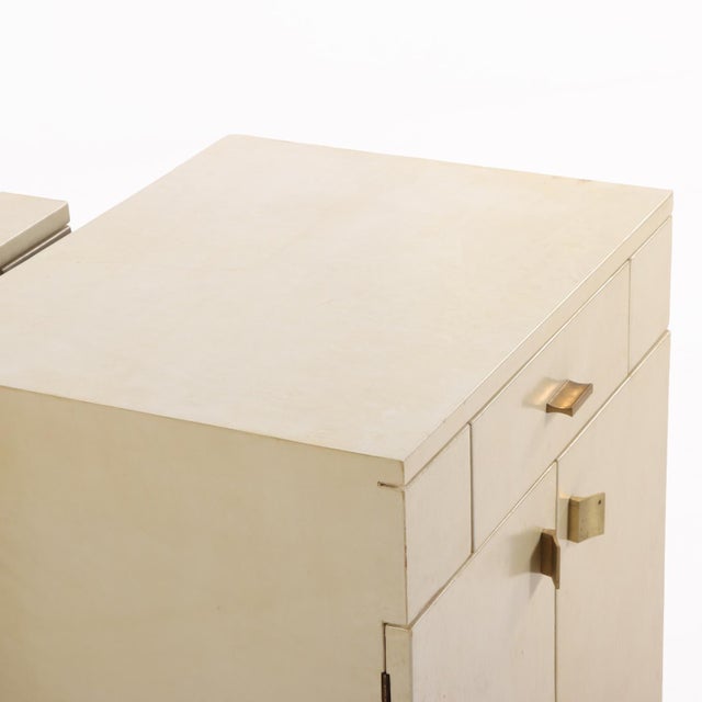 Mid-Century Modern A Pair of Parchment-Clad Cabinets or Nightstands, C. 1960. For Sale - Image 3 of 10