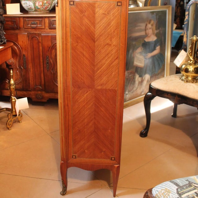 Chestnut Tall French Transitional Louis XV Style Narrow Cabinet For Sale - Image 8 of 12