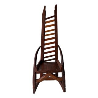 Late 20th Century Artisan Made Folk Art Teak High Back Chair Thailand For Sale