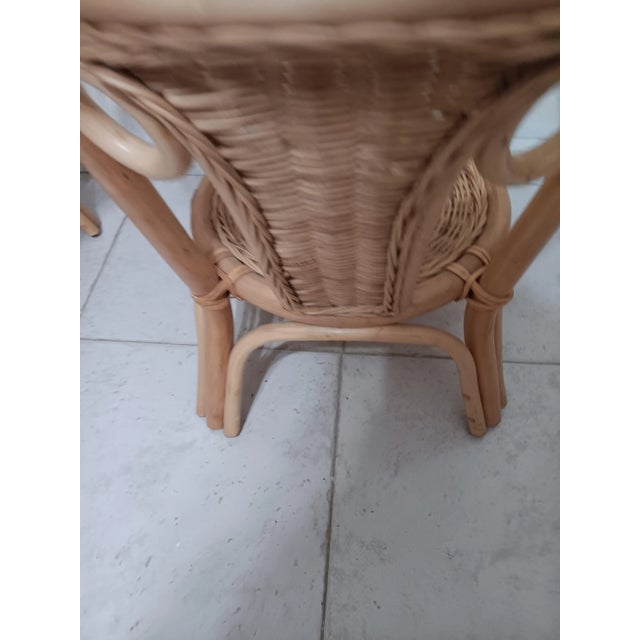 1980s 1980s Bamboo Rattan Wicker End Table Coastal Glass Top Set of Two For Sale - Image 5 of 5