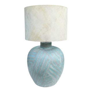 Vintage Handcrafted Geometric Table Lamp + Shade For Sale