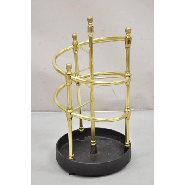 Sarreid LTD Victorian Style Polished Brass Cast Iron Spiral Umbrella Cane Stand For Sale - Image 10 of 10