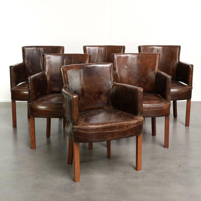Vintage Grained Cowhide Leather Dining Chairs, Set of 6 For Sale - Image 17 of 17