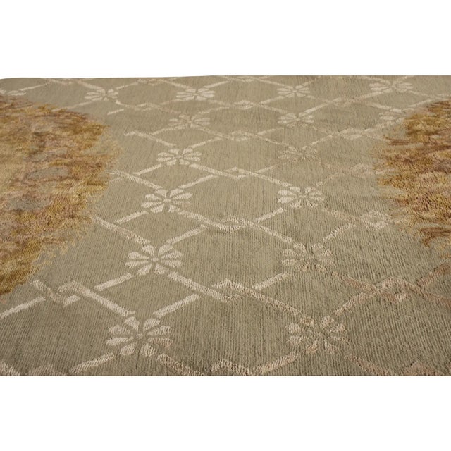 Transitional Rug & Kilim’s Aubusson Style Rug in Beige-Brown and Green Medallion Pattern For Sale - Image 3 of 6