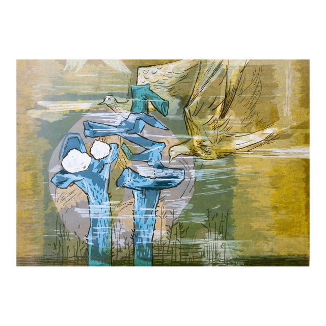 Mid 20th Century Abstract Birds Serigraph by Guy MacCoy For Sale