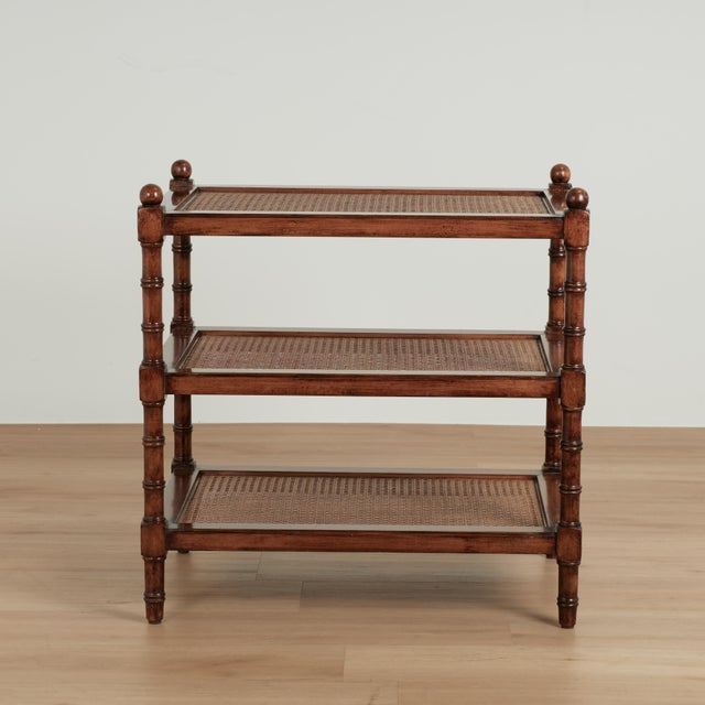 1960s Vintage Three Tiered Caned British Colonial Style Stand For Sale - Image 5 of 13