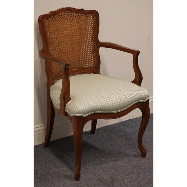 French Provincial Kindel Furniture French Provincial Cane Back Dining Arm Chair For Sale - Image 3 of 8