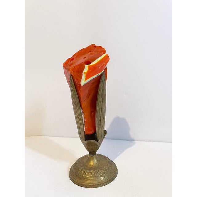 Early Murano Glass Free Form Abstract Blown, Cut, Glass Sculpture in Bronze Vase, c.1930s-1940s For Sale - Image 4 of 8