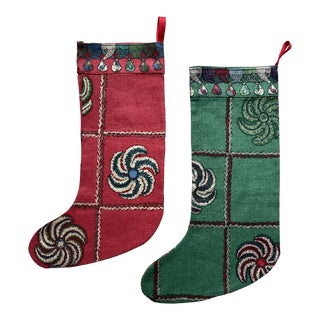 Custom Osborne & Little Linen Holiday Stockings-A Pair-Nina Campbell For Sale