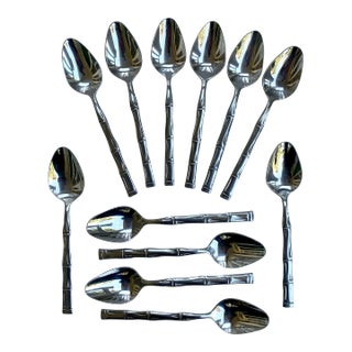 1970s Faux Bamboo Vintage Stainless Steel Teaspoons Set of 12 For Sale