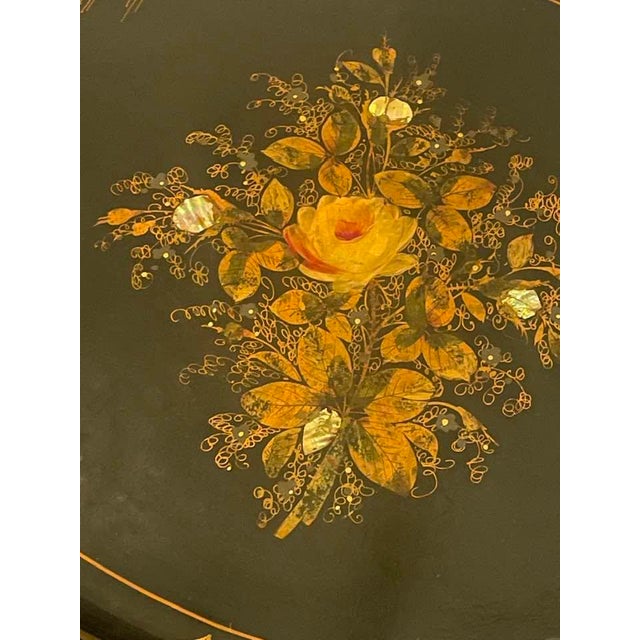 Antique 1870s Very Rare Oversized Victorian Napoleon 111 Second Empire Design Ebonized Lacquer Wood Parlor Tray For Sale - Image 10 of 11