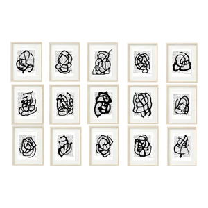# White Wood Shadow Box Framed 'Black & White Abstractions Series' (2) - Gallery Wall Art Prints Installation by Diane Grant - Set of 15