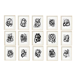 Wood Shadow Box Framed 'Black & White Abstractions Series' (2) - Gallery Wall Art Prints Installation by Diane Grant - Set of 15 For Sale
