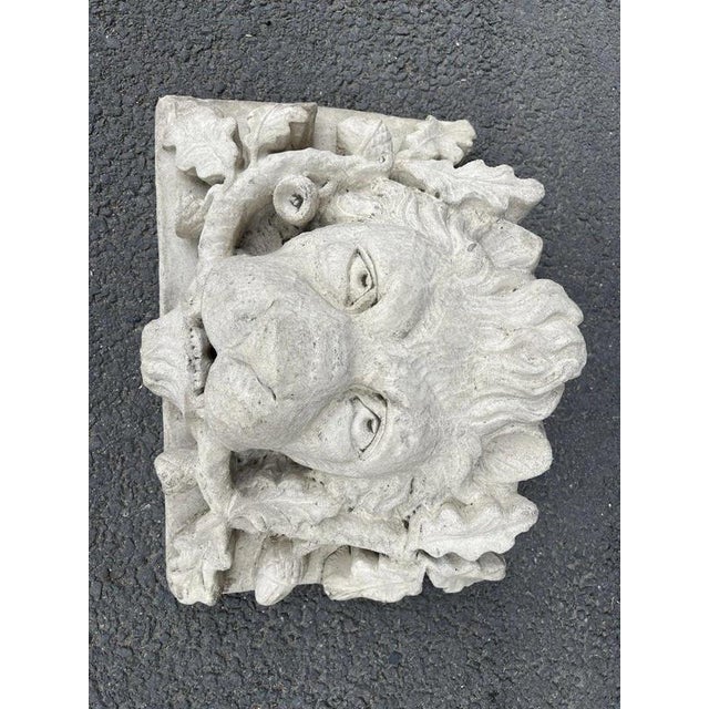 Cast Stone Lion Head Fountain Mask with Oak Leaves and Acorns For Sale - Image 15 of 16