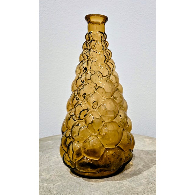 Empoli Mid-Century Empoli Italian Amber Bubble Glass Genie Decanter For Sale - Image 4 of 6