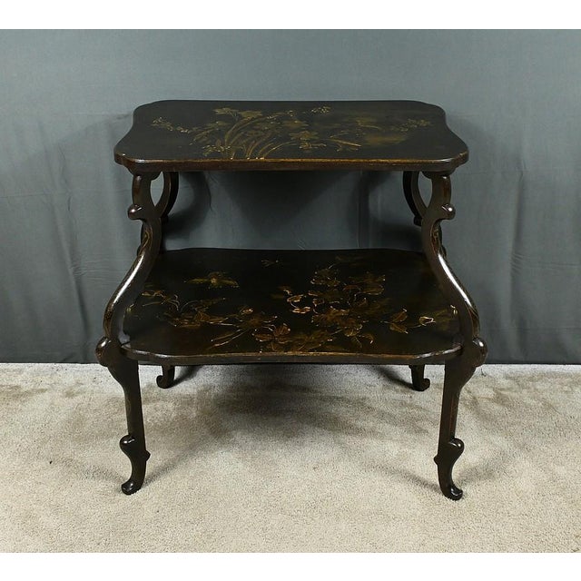Lacquered Wood Tea Table with Asian Decorations For Sale - Image 3 of 18