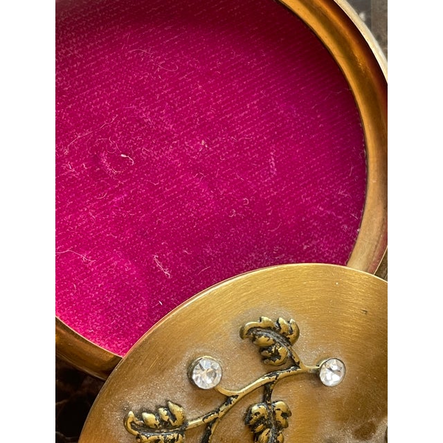1950s Vintage Gold Box With Leaf Motif and Velvet Interior For Sale - Image 5 of 6